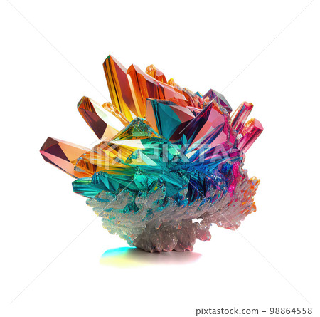 Rainbow Crystal Isolated, Titanium Color Stone, Rainbow Gem, Generative Ai Illustration 98864558