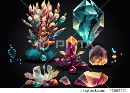Rainbow Crystal Set, Titanium Color Stone, Rainbow Gem Set, Generative Ai Illustration 98864561