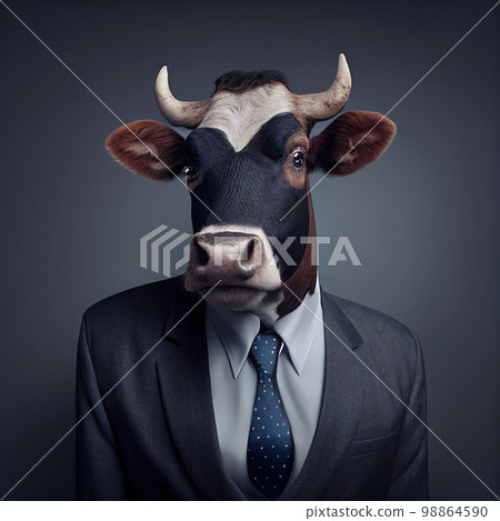 Cow in a Business Suit, Animal Businessman, Funny Bull Boss, Generative AI Illustration Cow in a Business Suit, Animal Businessman, Funny Bull Boss, Generative AI Illustration 98864590