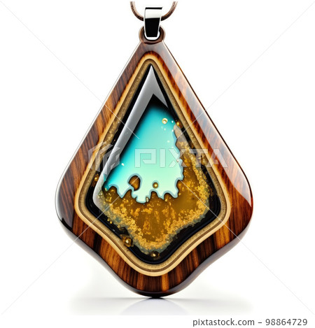 Handmade Epoxy Resin Pendant Isolated, Bijouterie Imitation on White Background 98864729