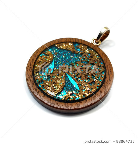 Handmade Epoxy Resin Pendant Isolated, Bijouterie Imitation on White Background 98864735
