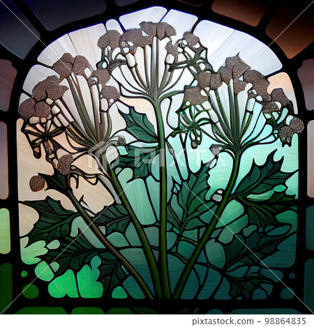Hogweed, Heracleum or Cow Parsnip Painting, Abstract Generative AI Illustration 98864835