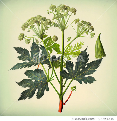 Hogweed, Heracleum or Cow Parsnip Painting, Abstract Generative AI Illustration 98864840