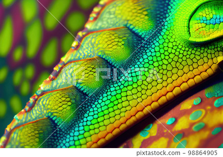Chameleon Skin Texture Background, Colored Lizard Scales, Iguana Leather, Generative AI Illustration 98864905
