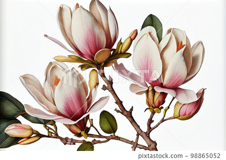 Magnolia Flower Isolated, Vintage Painting, White Magnolia Drawing Magnolia Flower Isolated, Vintage Painting, White Magnolia Drawing 98865052