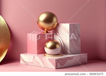 Pink Marble Product Mockup, Stone Platform, Podium Display, Presentation Stage 98865075