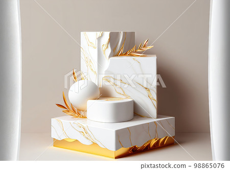 White Marble Product Mockup, Stone Platform, Podium Display, Presentation Stage 98865076