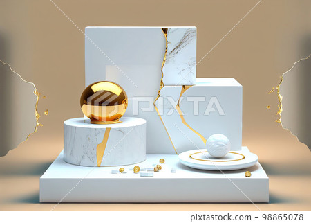 White Marble Product Mockup, Stone Platform, Podium Display, Presentation Stage 98865078