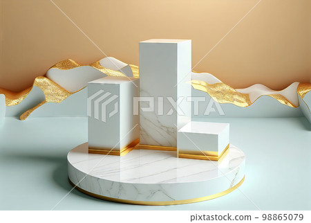 White Marble Product Mockup, Stone latform, Podium Display, Presentation Stage 98865079