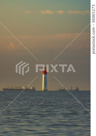 Phare de Chauvea near Ile de Re with ships to La Rochelle, Pays de la Loire, France Phare de Chauvea near Ile de Re with ships to La Rochelle, Pays de la Loire, France 98865273