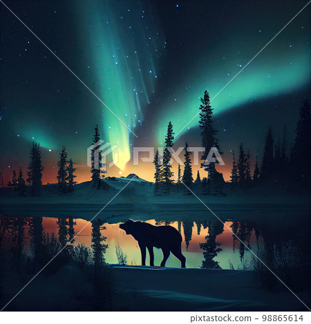 Northern Lights, Norway Winter Aurora Painting, Abstract Generative AI Illustration Northern Lights, Norway Winter Aurora Painting, Abstract Generative AI Illustration 98865614