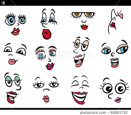 cartoon women characters faces or design elements set cartoon women characters faces or design elements set 98865792
