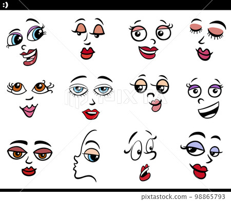 cartoon women characters faces or design elements set cartoon women characters faces or design elements set 98865793