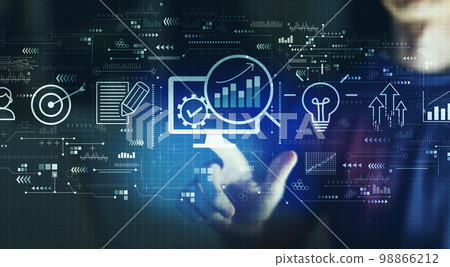 Marketing Strategy concept with young man in the night Marketing Strategy concept with young man in the night 98866212