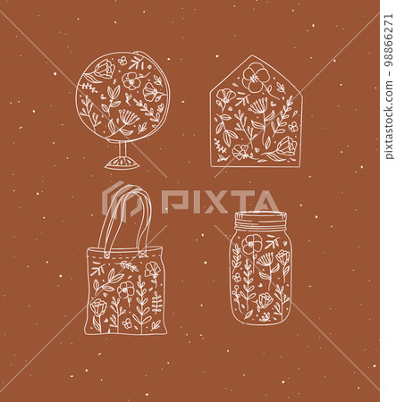 Icons floral style mustard color Icons floral style mustard color 98866271