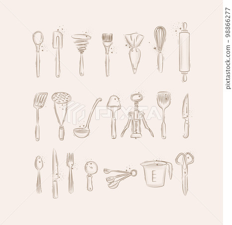 Kitchen Cabinets, Beige for Kitchen Utensils Stock Image - Image of order,  knife: 144607081