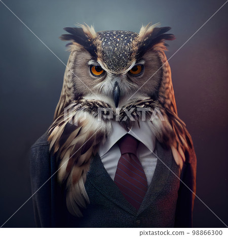 Owl in a Business Suit, Animal Businessman, Predatory Bird Dangerous Boss 98866300