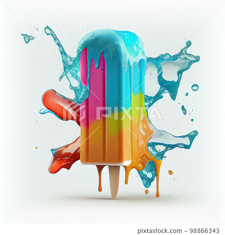 Fruit Popsicle Isolated, Vintage Painting, Lolly Ice Cream, Frozen Lollipop, Fruit Ice 98866343