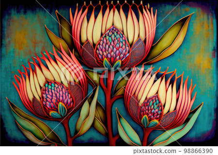 Protea Flower, African Protea Drawing Imitation, Abstract Generative AI Illustration 98866390