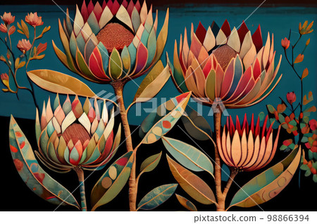 Protea Flower, African Protea Drawing Imitation, Abstract Generative AI Illustration 98866394