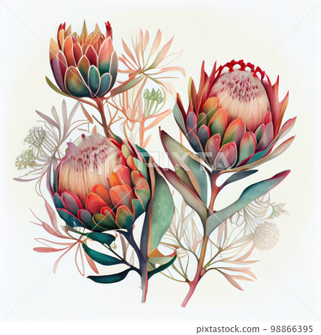 Protea Flower Isolated, African Protea Drawing Imitation, Abstract Generative AI Illustration 98866395
