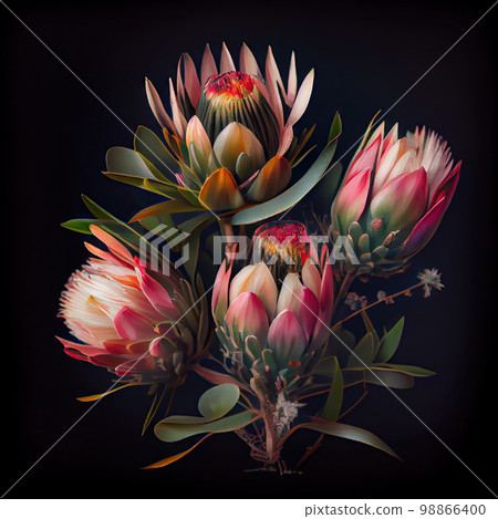 Protea Flower, African Protea Drawing Imitation, Abstract Generative AI Illustration 98866400