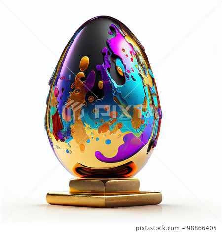 Abstract Rainbow Painted Egg Pattern, Liquid Acrylic Flowing Illustration, Easter Egg 98866405