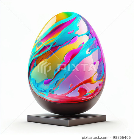 Abstract Rainbow Painted Egg Pattern, Liquid Acrylic Flowing Illustration, Easter Egg 98866406