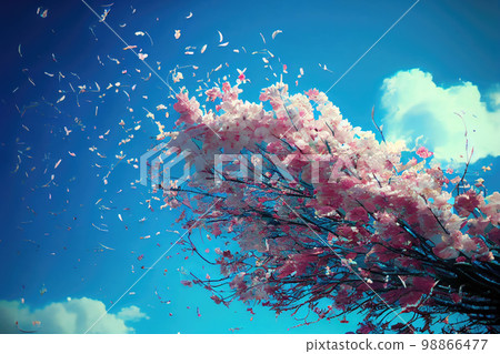 Flying Pink Sakura Petals, Vintage Painting, Abstract Generative AI Illustration 98866477