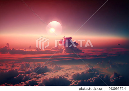 Sun Rise in Cloudy Sky Background, Dramatic Sunrise, Airplane View Above Clouds Sun Rise in Cloudy Sky Background, Dramatic Sunrise, Airplane View Above Clouds 98866714
