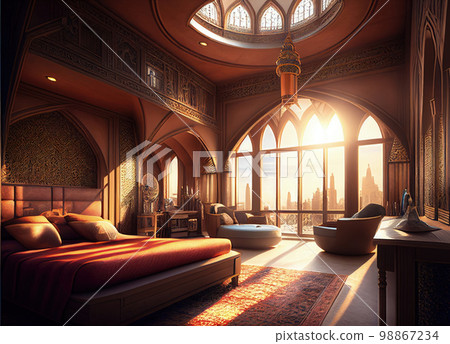 Luxury Oriental Arab Hotel Room, Generative AI Illustration 98867234