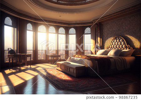 Luxury Oriental Arab Hotel Room, Generative AI Illustration 98867235