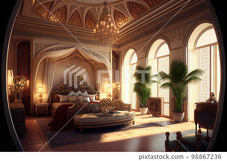 Luxury Oriental Arab Hotel Room, Generative AI Illustration 98867236