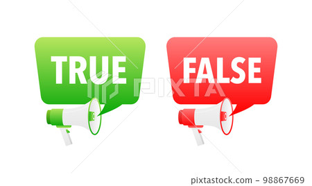 True false megaphone, sign. Check mark and cross. 98867669