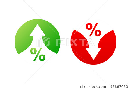 Percentage with arrow up and down. Percentage growth, interest rate. Banking and credit. Percentage with arrow up and down. Percentage growth, interest rate. Banking and credit. 98867680
