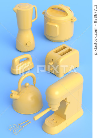 Electric kitchen appliances and utensils for making breakfast on monochrome Electric kitchen appliances and utensils for making breakfast on monochrome 98867712
