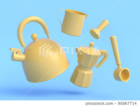 Espresso coffee machine with horn, kettle and geyser coffee maker on monochrome Espresso coffee machine with horn, kettle and geyser coffee maker on monochrome 98867714