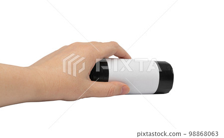 Garbage Bag Roll in Hand Isolated. Hand Holds Trash Package, New Rolled Plastic Bin Bags, Black Container 98868063