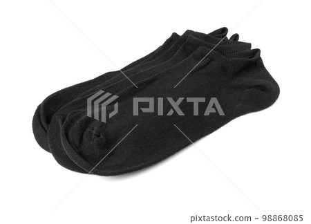 New Black Cotton Sock Isolated. Folded Sportswear, Classic Unisex Cotton Socks on White Background 98868085