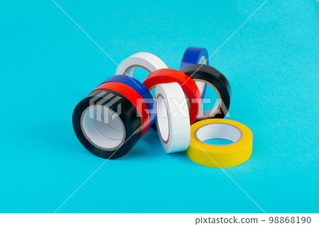 Electrical Tape Isolated, Plastic Duct Tape Rolls, Colored Adhesive Tapes on White Background Electrical Tape Isolated, Plastic Duct Tape Rolls, Colored Adhesive Tapes on White Background 98868190