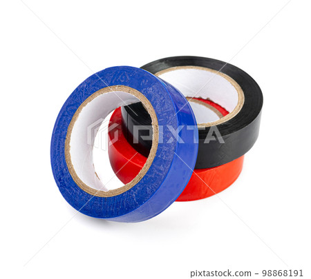 Electrical Tape Isolated, Plastic Duct Tape Rolls, Colored Adhesive Tapes on White Background Electrical Tape Isolated, Plastic Duct Tape Rolls, Colored Adhesive Tapes on White Background 98868191