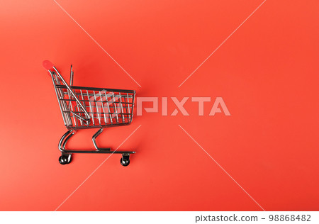 Shopping Basket, Shopping Cart, Shop Cart, Empty Trolley, Supermarket Cart with Copy Space 98868482