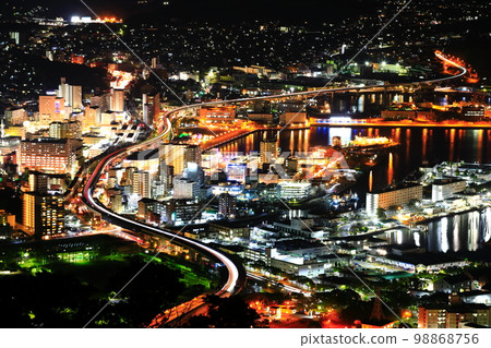 [Nagasaki Prefecture] Night view of Sasebo Port seen from Yumiharidake observatory 98868756