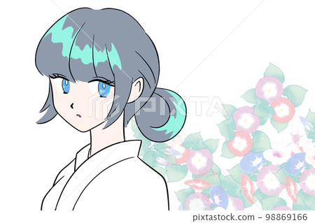 穿浴衣的女人,手繪插畫,白色背景,簡單,單結,牽牛花 穿浴衣的女人,手繪插畫,白色背景,簡單,單結,牽牛花 98869166