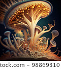 Mycelium fungus structure on black background Mycelium fungus structure on black background 98869310