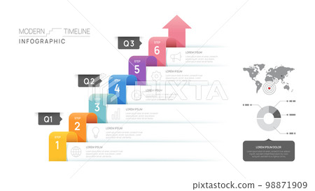 Infographic Timeline diagram template for business. 6 Steps Modern roadmap with circle topics, for vector infographics, flow charts, presentations. 98871909
