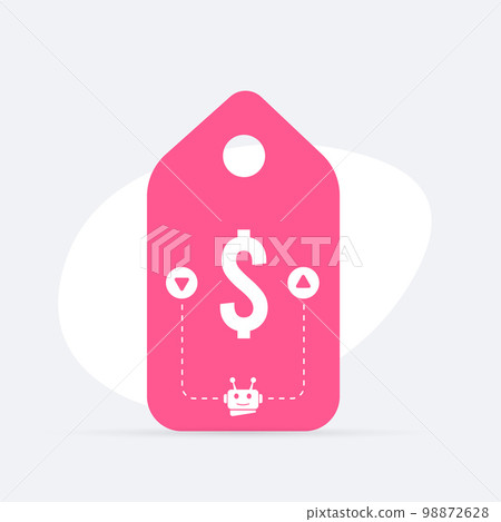 AI-driven dynamic pricing strategies concept. AI Pricing optimization for online e-commerce business. Flat design vector illustration with price tag, up and down arrow icons 98872628