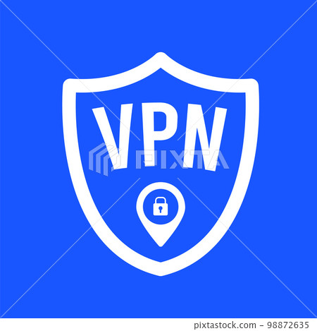 VPN vector icon concept: virtual private network service shield sign in a flat blue color, symbolizing secure and private internet access 98872635