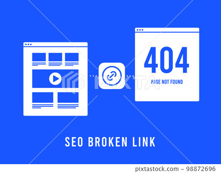 SEO Broken Link concept. Search engine optimization internal broken link or dead external backlinks. Broken link building - find and fix old dead seo links. Vector illustration SEO Broken Link concept. Search engine optimization internal broken link or dead external backlinks. Broken link building - find and fix old dead seo links. Vector illustration 98872696