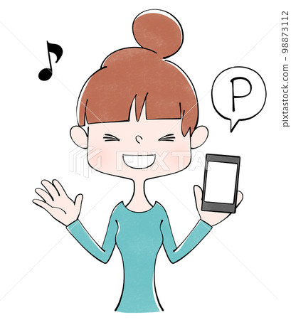 Illustration of a woman who collects points with a smartphone Illustration of a woman who collects points with a smartphone 98873112